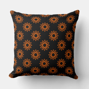 Coussin Fleur géométrique 01 - orange sur noir