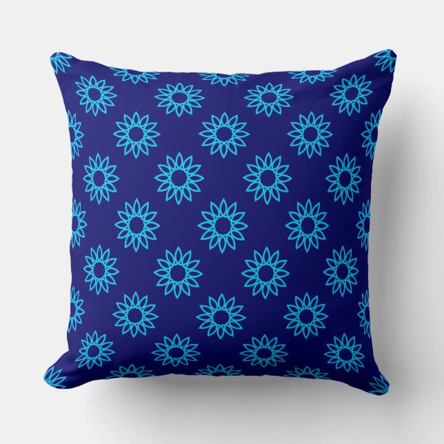 Coussin Fleur géométrique 01 - Sky Blue sur Deep Navy (Recto)