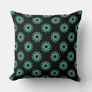 Coussin Fleur géométrique 01 - Turquoise sur Noir