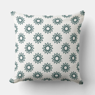Coussin Fleur géométrique 01 - Vert foncé sur blanc