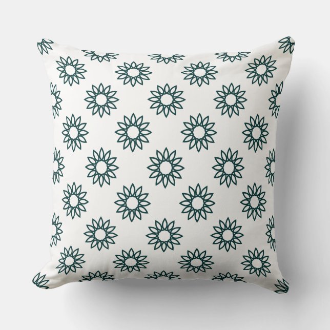 Coussin Fleur géométrique 01 - Vert foncé sur blanc (Recto)