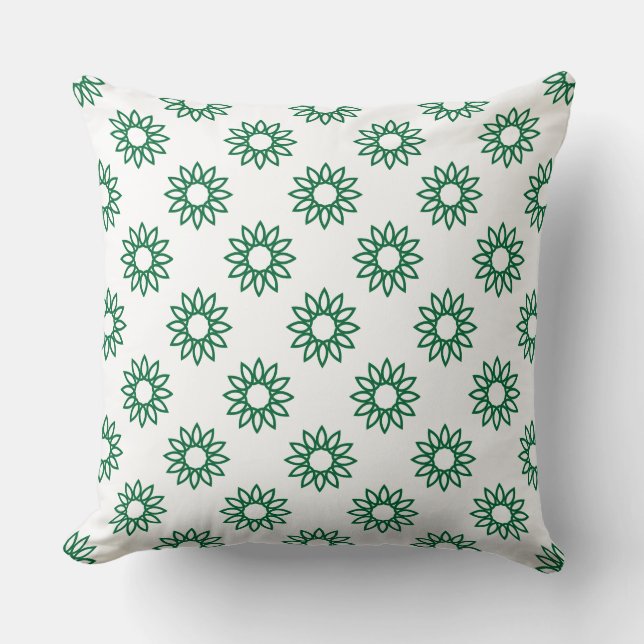 Coussin Fleur géométrique 01 - Vert forestier sur blanc (Recto)
