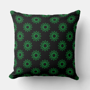 Coussin Fleur géométrique 01 - Vert herbe sur noir