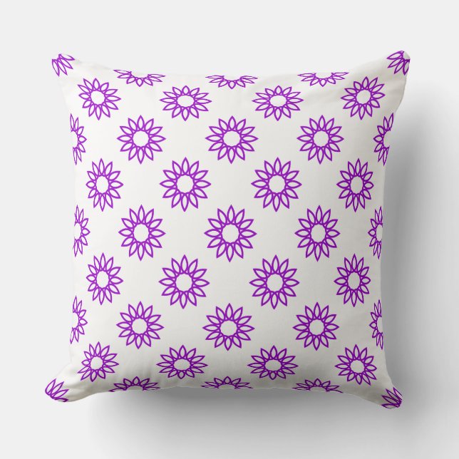 Coussin Fleur géométrique 01 - Violet sur blanc (Recto)