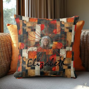 Coussin Fleur géométrique ambre – Art abstrait chaud
