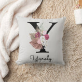 Coussin Fleur initiale Y rose personnalisée Boho (Couverture)