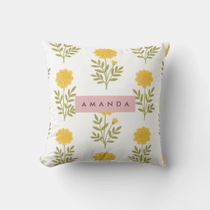 Coussin Fleur jaune personnalisée et Motif feuille verte