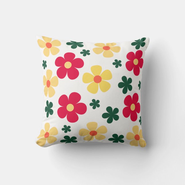 Coussin Fleur jaune rouge motif (Recto)