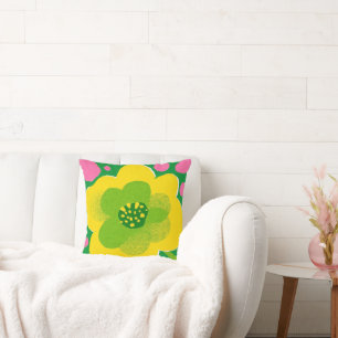 Coussin Fleur jaune vif audacieuse florale