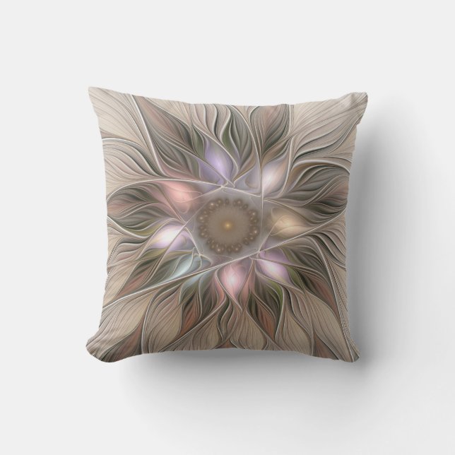 Coussin Fleur joyeuse abstraite beige marron floral fracta (Recto)