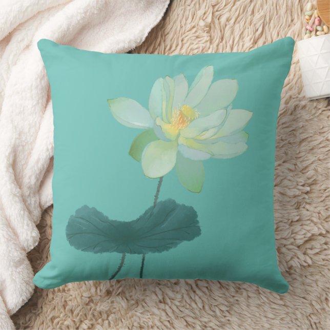 Coussin Fleur Lotus Vert Asiatique Inspiré (Couverture)