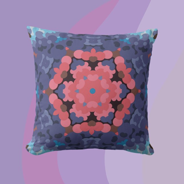Coussin Fleur Mandala rétro bleu et rose (Créateur téléchargé)