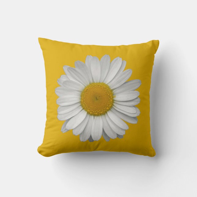 Coussin Fleur marguerite moderne élégante sur moutarde jau (Recto)