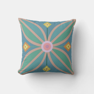 Coussin Fleur marocaine décorative agrumes turquoises et r