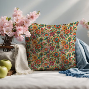Coussin Fleur marron jaune orange motif cottagecore