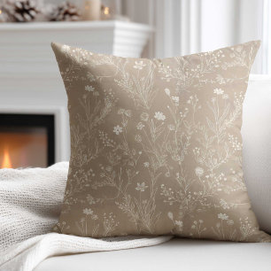 Coussin Fleur Marron Taupe Élégante