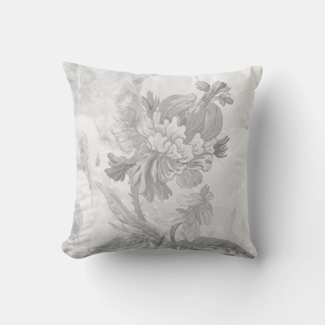 Coussin Fleur moderne élégante | Doux gris et blanc (Recto)