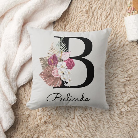 Coussin Fleur moderne initiale B rose monogrammée (Couverture)
