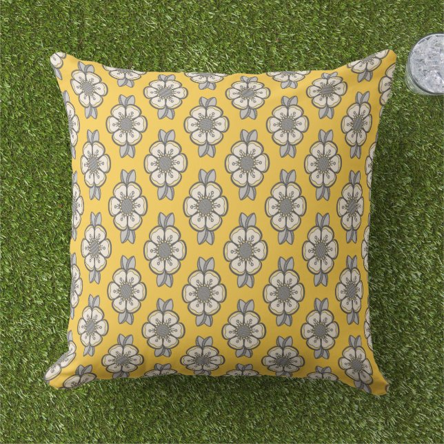 Coussin Fleur moderne jaune et gris (Herbe)