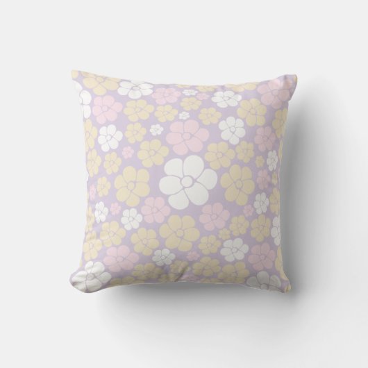 Coussin Fleur Motif - Pastel rose, jaune et violet (Recto)
