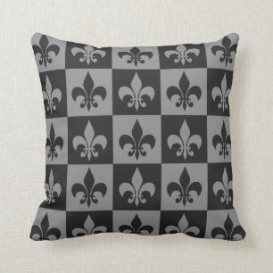 Coussin Fleur noir et gris de lis