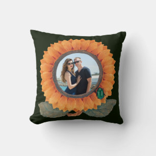 Coussin Fleur orange avec Buvette verte Couple photo perso