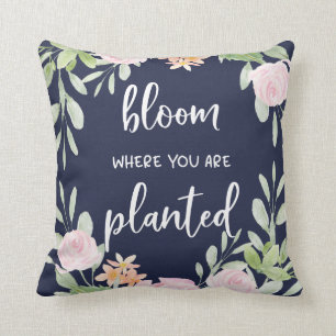 Coussin Fleur où vous êtes typographie florale plantée de