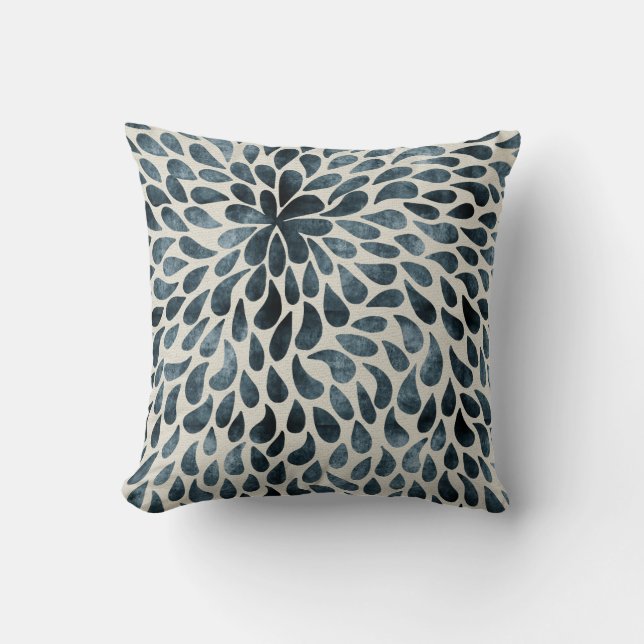 Coussin Fleur Paisley moderne en bleu et blanc (Recto)