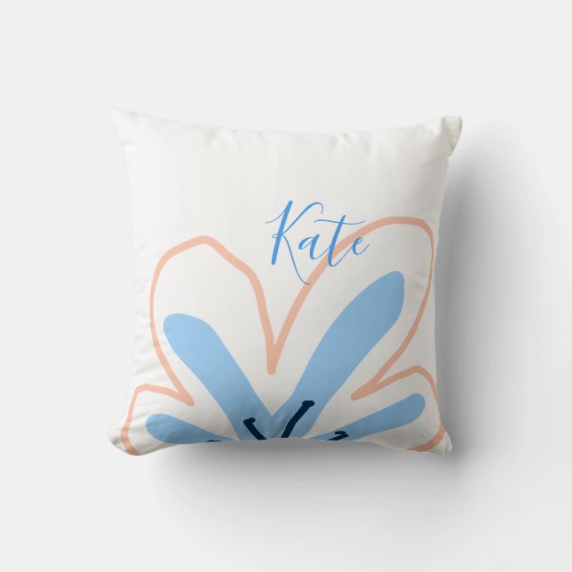 Coussin Fleur pastel orange bleue ajouter nom cadeau rétro (Recto)