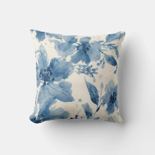 Coussin Fleur peinte à l'aquarelle bleue Botanique Fantais
