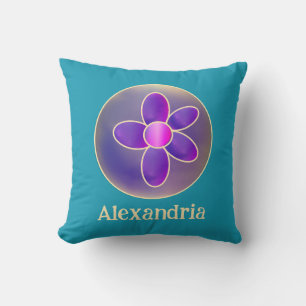 Coussin Fleur personnalisée violet Turquoise rose chaud
