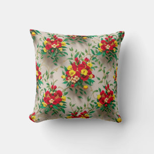 Coussin Fleur radiante : Une florale rouge et jaune vibre