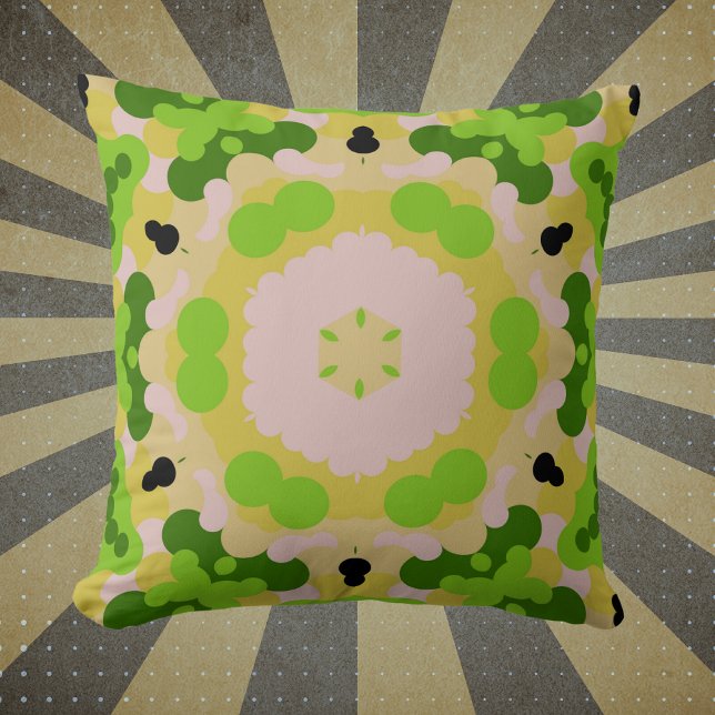 Coussin Fleur Retro Mandala jaune vert et blanc (Créateur téléchargé)