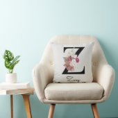 Coussin Fleur rose boho initiale Z monogrammée (Chaise)