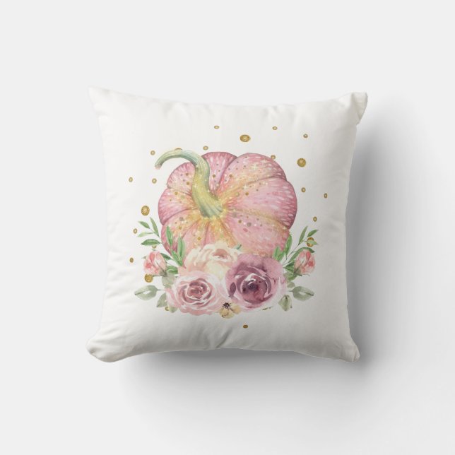 Coussin Fleur rose Citrouille de Thanksgiving (Recto)