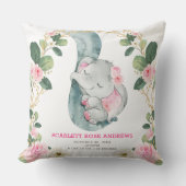 Coussin Fleur rose Eléphant Naissance Statistiques Fille N (Recto)