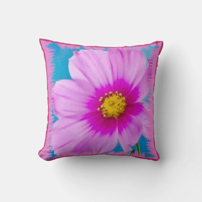 Coussin Fleur Rose et Bleu sauvage (Recto)