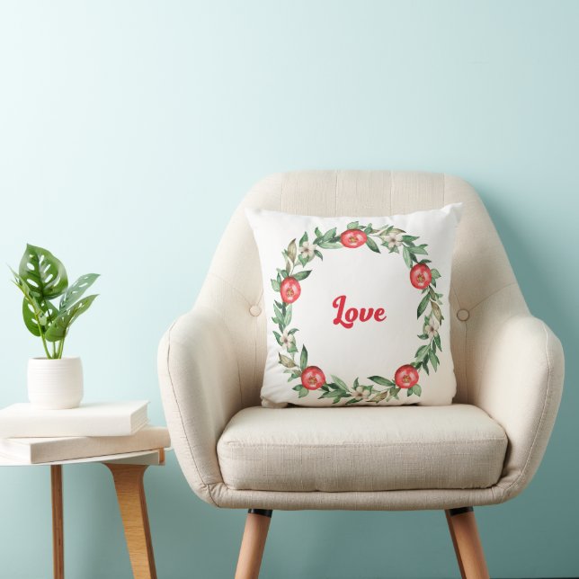 Coussin Fleur rose et couronne de Noël Pomegrana | Amour (Chaise)