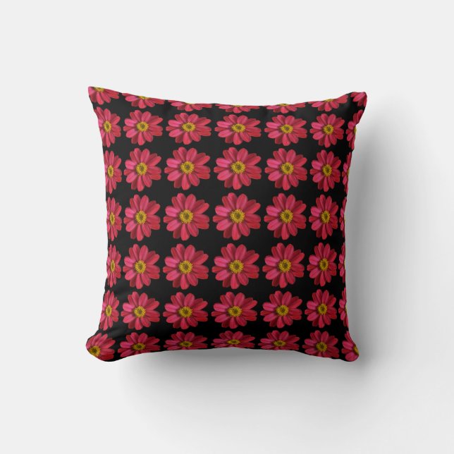 Coussin Fleur rose et jaune sur noir (Recto)