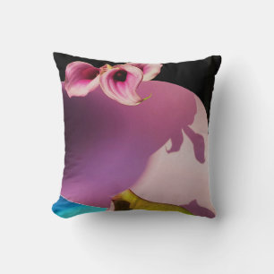 Coussin Fleur rose et jaune sur papier rose