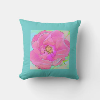 Coussin Fleur rose pastel Bordure bleu clair