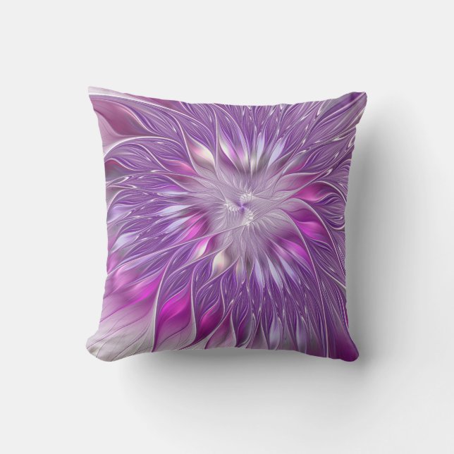 Coussin Fleur Rose Violet Passion Abstrait Art Fractal (Recto)