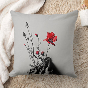 Coussin Fleur Rouge Art Gris