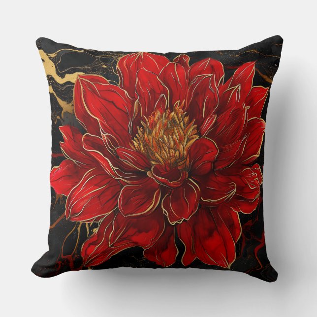 Coussin Fleur rouge avec or et noir (Recto)