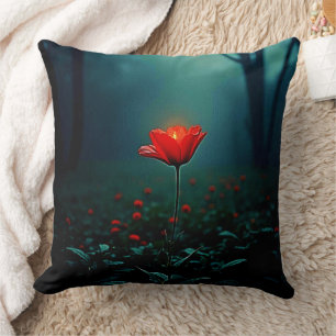 Coussin Fleur rouge lumineuse unique Art