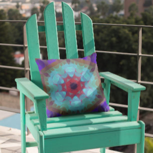 Coussin Fleur rouge Mandala rouge bleu et violet