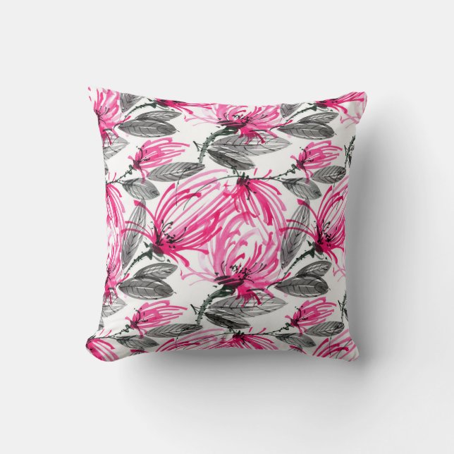 Coussin Fleur rouge orientale : Motif d'aquarelle. (Recto)