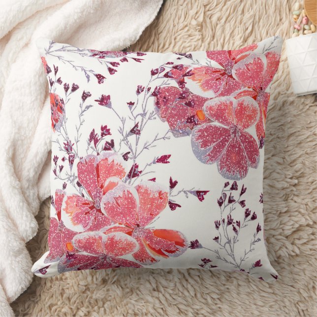 Coussin Fleur rouge rose sur blanc. (Couverture)