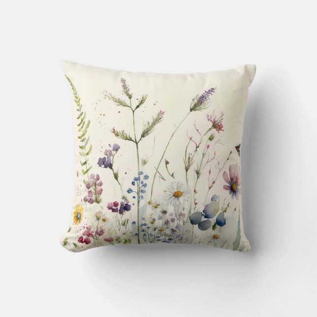 Coussin Fleur sauvage aquarelle (Recto)