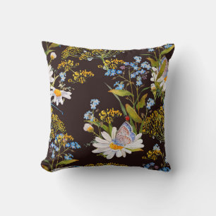 Coussin Fleur sauvage : aquarelle arrière - plan noire
